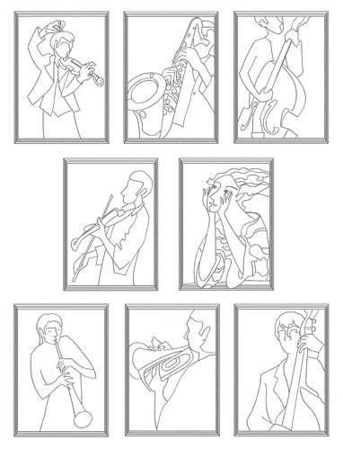 Orchestra 8 Redwork Designs for 5x7 and Large Hoop
