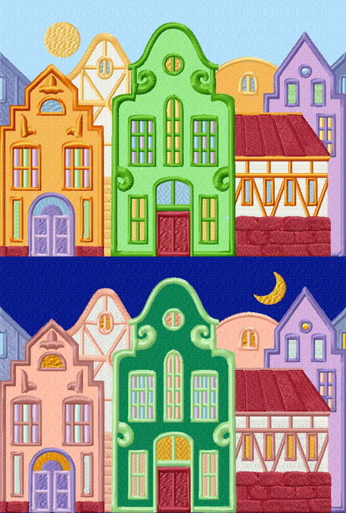Day and Night: Fantasy Town 2 Applique Embroidery Designs set