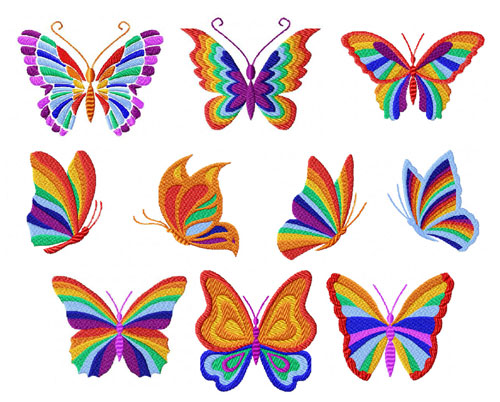 Rainbow Butterflies 10 Machine Embroidery Designs set 4x4 