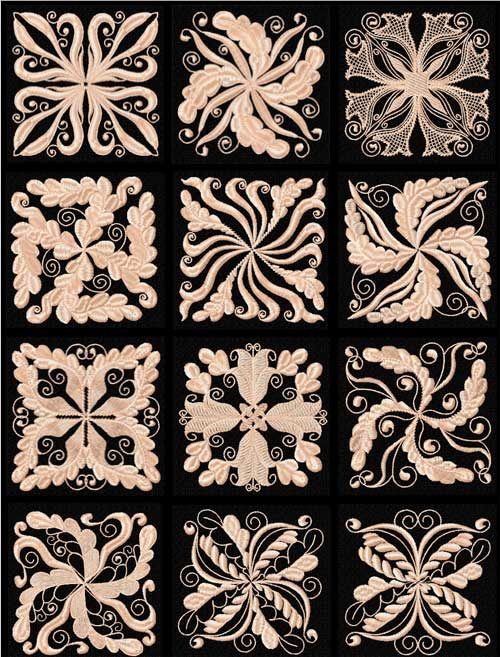 Floral Motifs 12 Quilt Blocks Machine Embroidery Designs 4x4