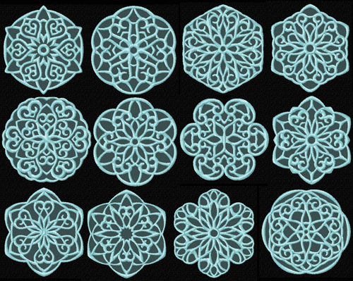 Lacy Snowflakes 12 Machine Embroidery Designs set 4x4