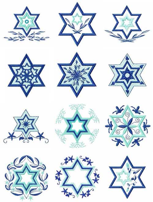 Stars of David 12 Machine Embroidery Designs set 4x4