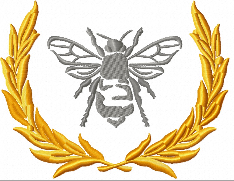Laurel wreath and French Bee Machine Embroidery design