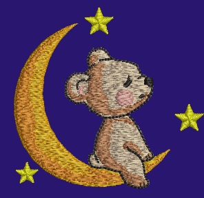 Cute teddy bear sitting on the moon Machine Embroidery Design, Instant Download