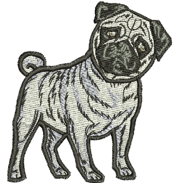 Pug dog machine embroidery design, instantly download 
