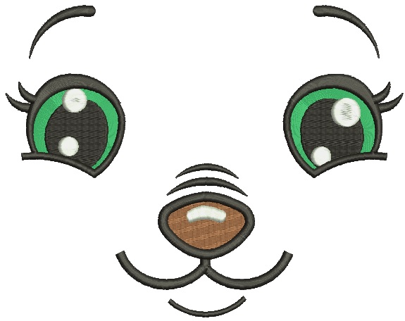 Muzzle, green eyes, nose and smil Machine Embroidery Design, Instant Download 