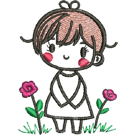 Cute Girl With Flower  Machine embroidery design   instantly download 