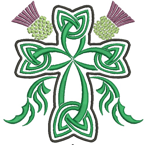 Celtic cross with thistle flowers  Machine Embroidery Design 