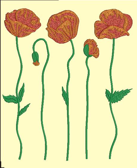 Set of 2  poppies  designs Machine Embroidery designs set  