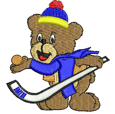 Teddy bear ice hockey player machine embroidery design  