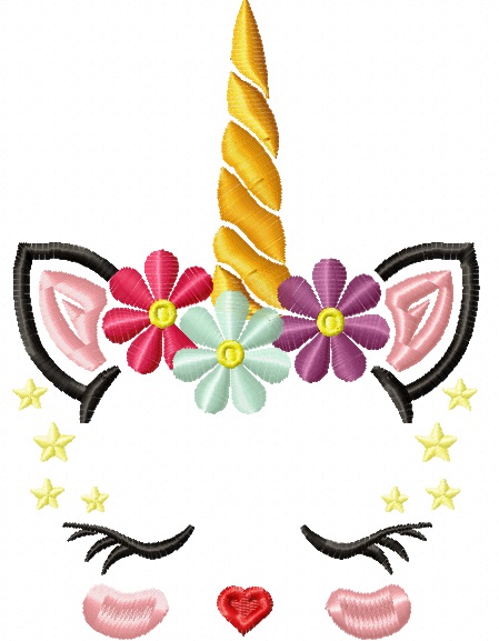 Girly unicorn face head machine embroidery design 06072025