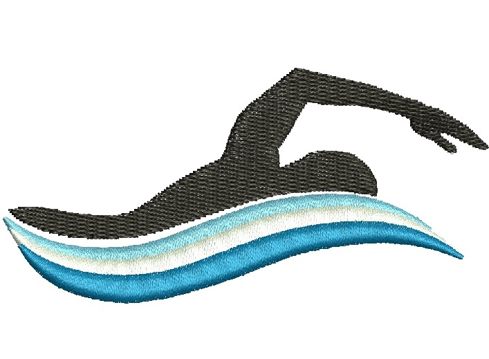 Swimmer and wave of three colors machine embroidery design  