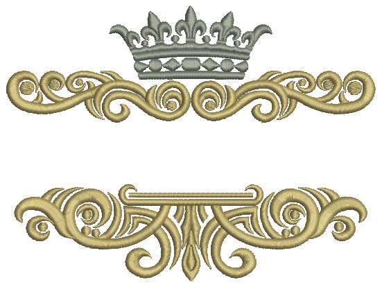 Queen and king crown flourishes frame machine embroidery design 
