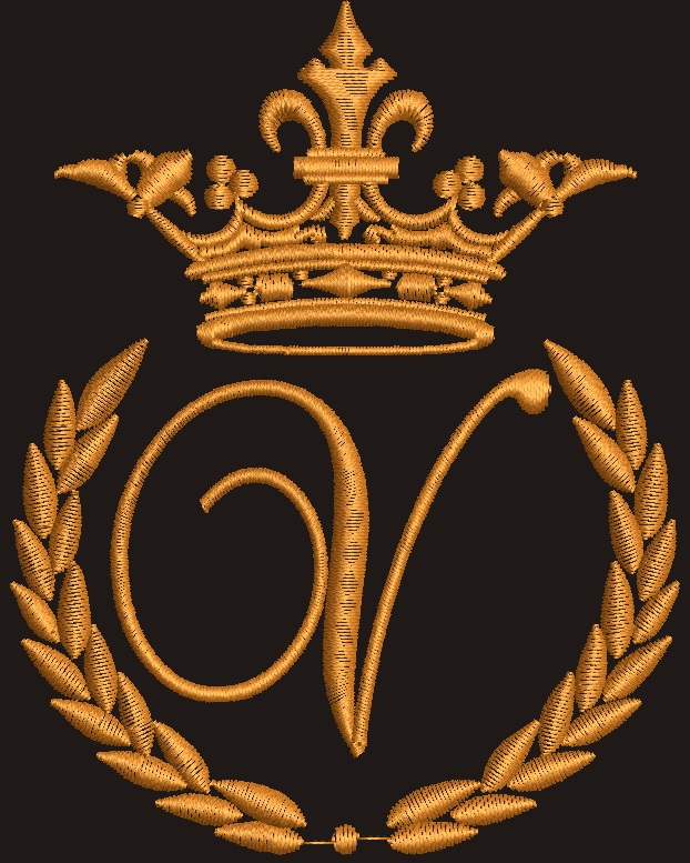 Crown, laurel wreath and monogram letter V 