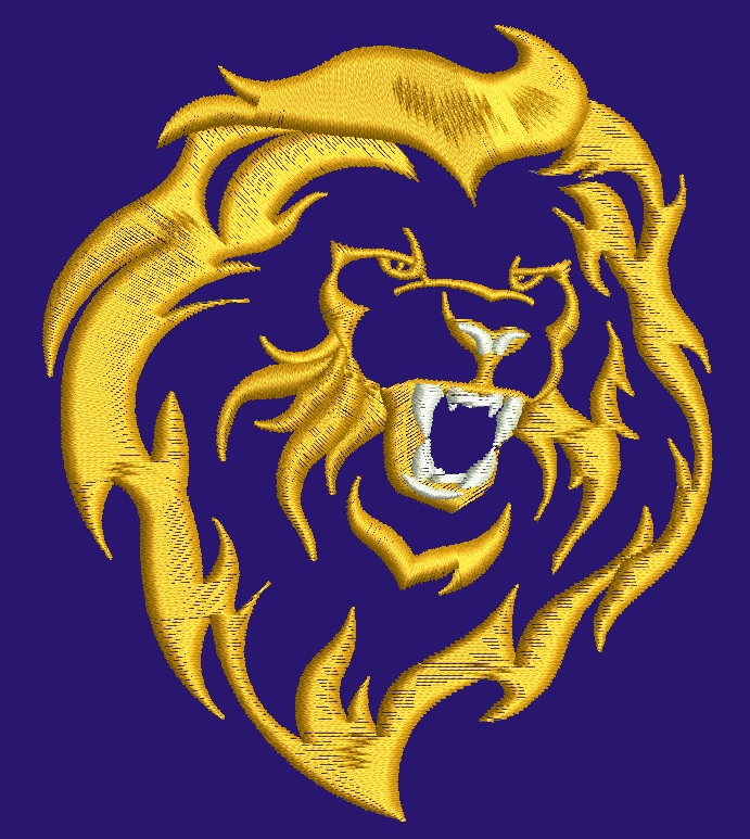 Roaring golden lion head machine embroidery design 
