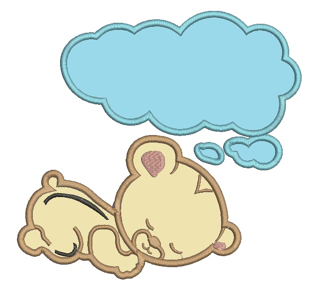 Appliqué teddy bear  on a cloud and stars machine embroidery design 