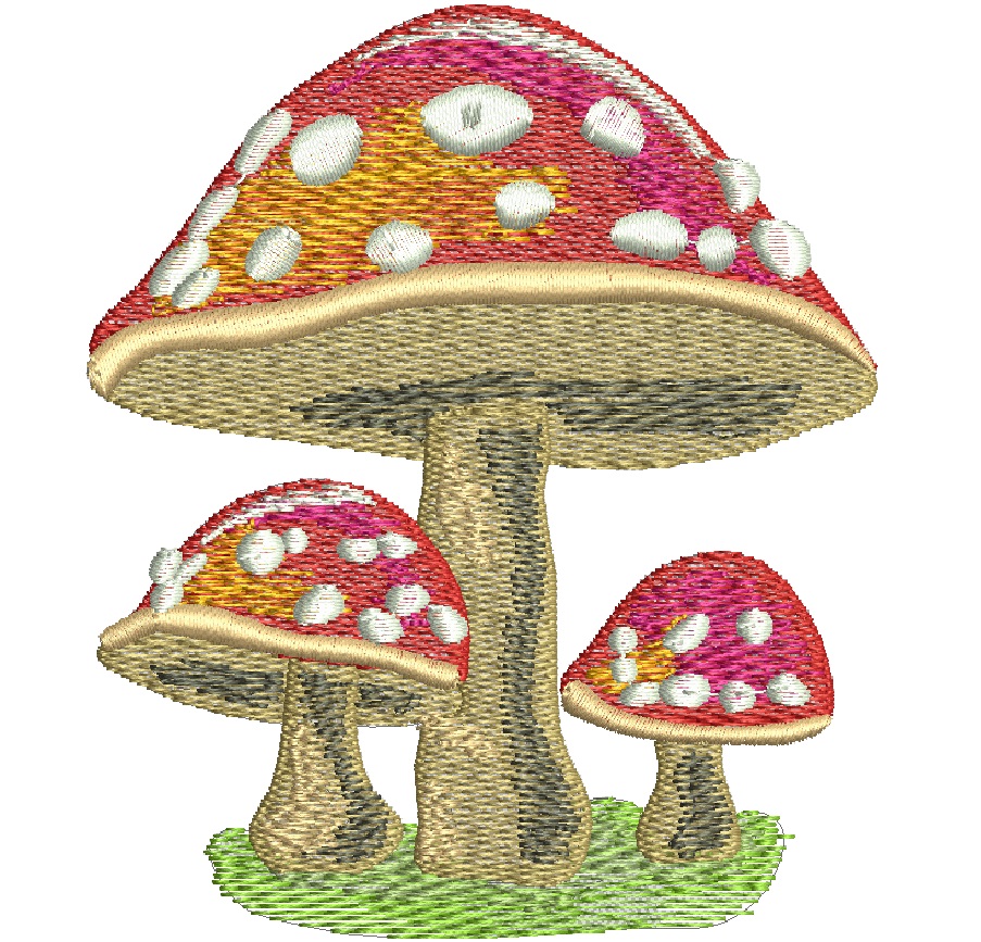 Three red fly agaric mushrooms machine embroidery design 