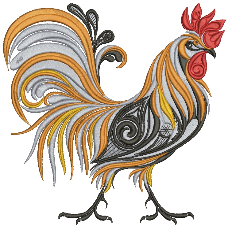 Rooster machine embroidery design 