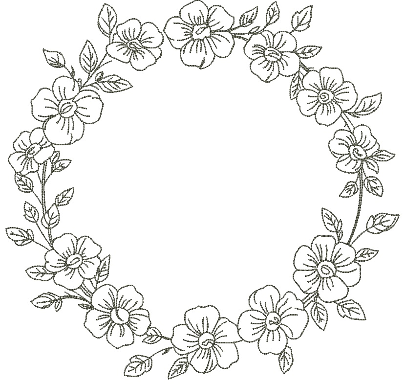 Delicate Flower Wreath for Monogram Machine Embroidery Design 