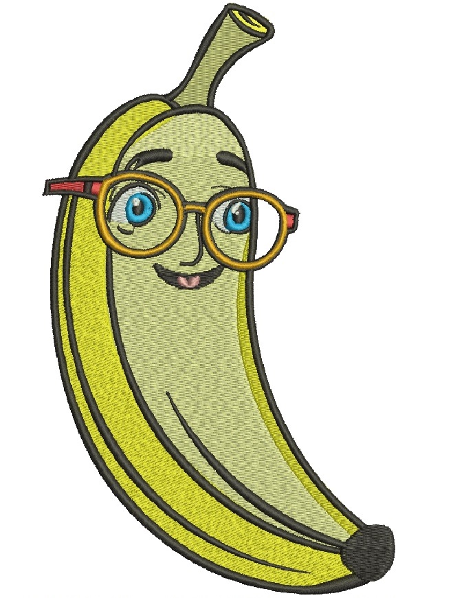 Banana with Glasses Machine Embroidery Design. 