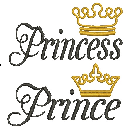Prince and Princess Lettering with Crown, Mr and Mrs, His and Her Machine Embroidery Designs 
