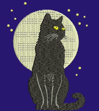 Black Cat, Moon and Stars Machine Embroidery Design