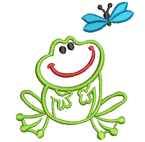 Adorable Frog and Dragonfly Machine Embroidery Design 