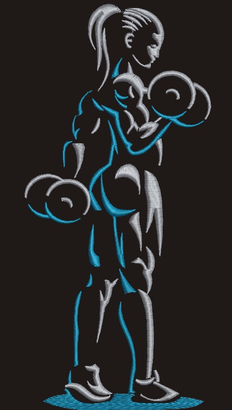 Two-Tone Female Bodybuilder Contour Embroidery Design  