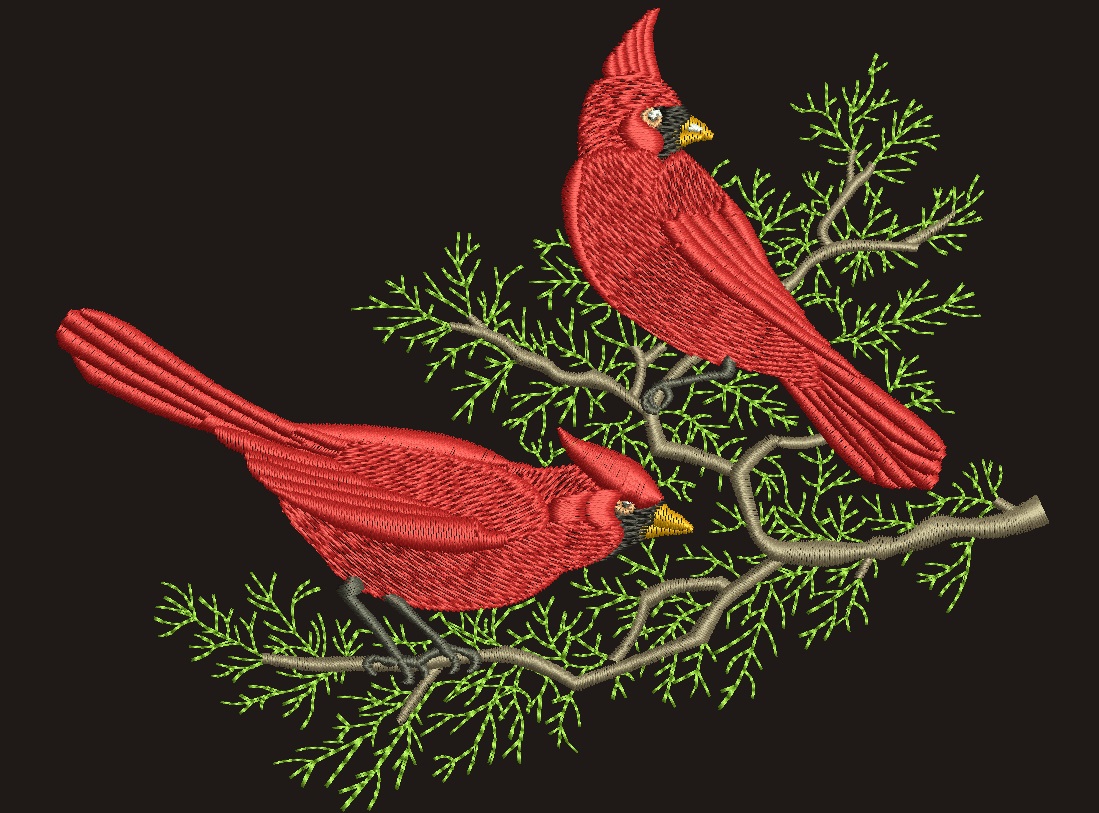 Vibrant Red Cardinal Bird Machine Embroidery Design 