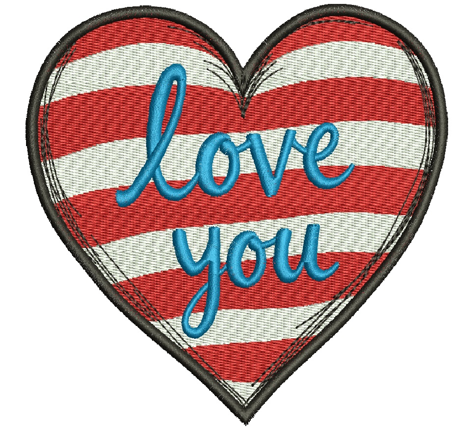 Romantic Heart with the Inscription LOVE YOU Machine Embroidery Design 