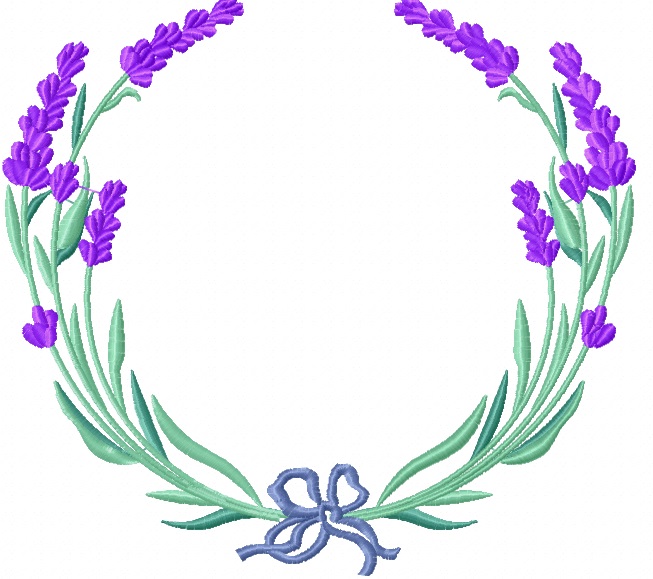 Lavender Wreath for Monogram and Bow Machine Embroidery Design 
