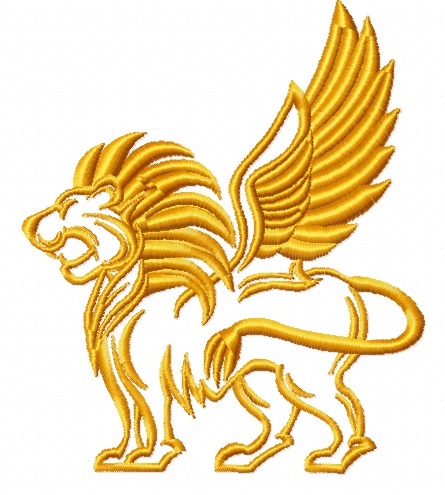 Heraldic golden lion with wings machine embroidery design 