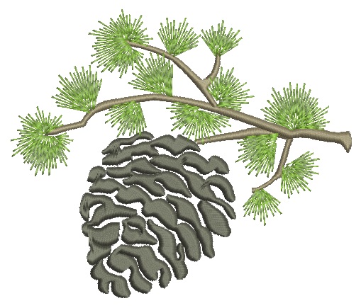 Pine Branch and Cone Machine Embroidery Design 