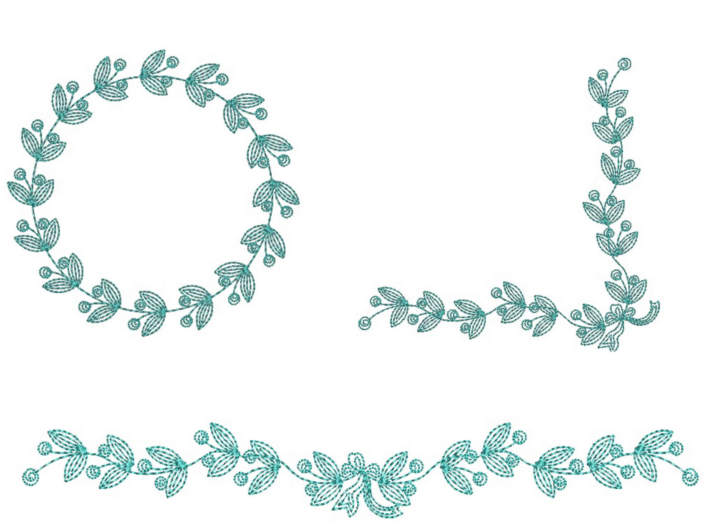 Rustic flower set: circle, corner, border monogram machine embroidery design – 9 files