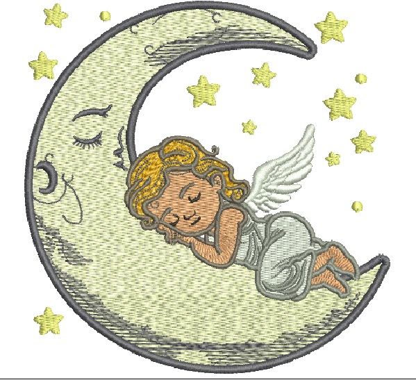 Angel Sleeps on the Moon Machine Embroidery Design 