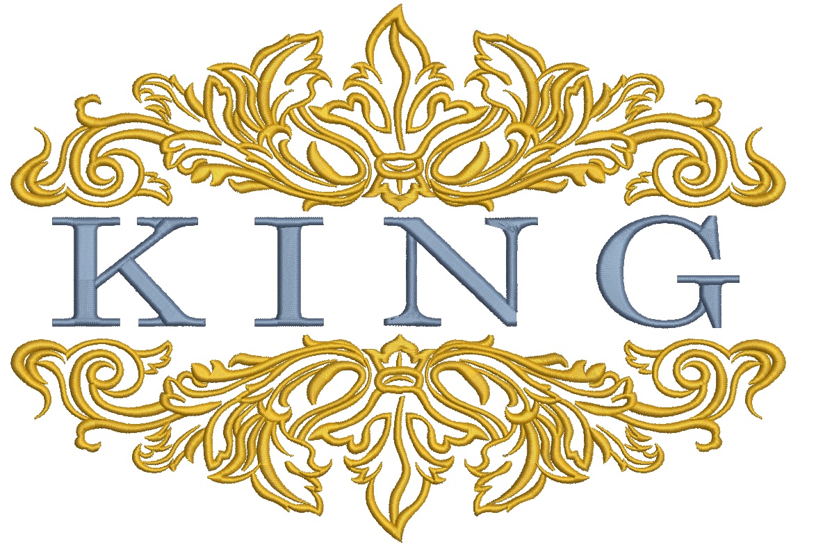 Baroque Floral Lace Frame with KING Word Machine Embroidery Design - Four Sizes Included