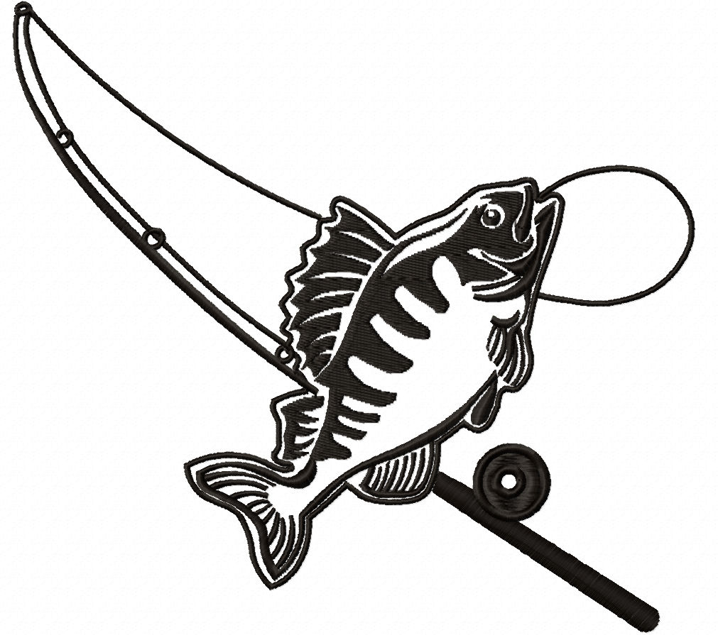 Fishing Rod and Fish Machine Embroidery Design 