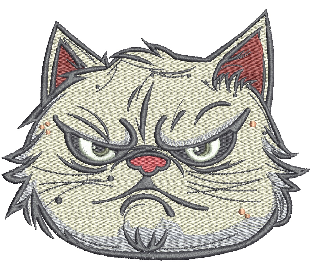 Gloomy cat face machine embroidery design cute and expressive feline for kids clothes accessories and home decor  