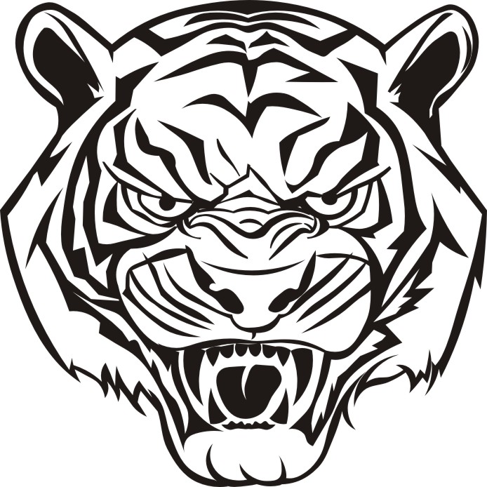 Tiger Head Vector SVG Cut File, Wild Animal Line Art Illustration 