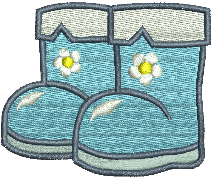 Blue Floral Boots Machine Embroidery Design 
