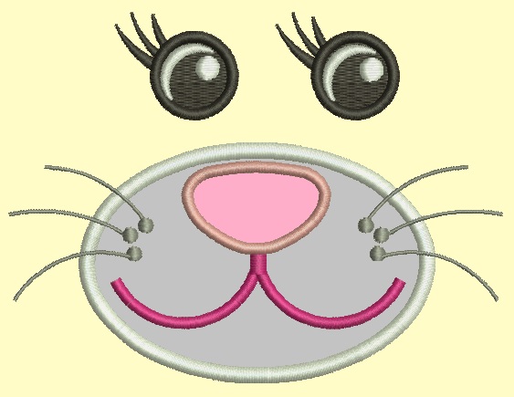 Cat Muzzle Applique Machine Embroidery Design for Clothes and Doll Faces 
