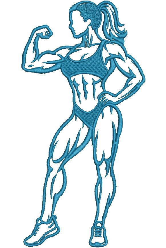 Fitness woman bodybuilder machine embroidery design