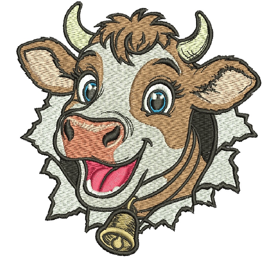 Cute cow face machine embroidery design  