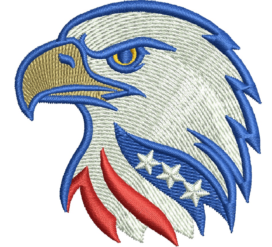 Patriotic eagle head machine embroidery design 