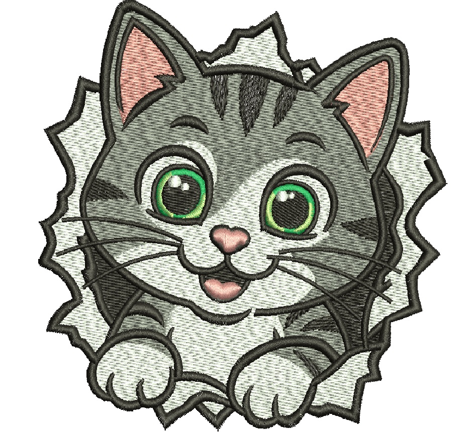 Cute Kitten Peeking Through Wall Machine Embroidery Design