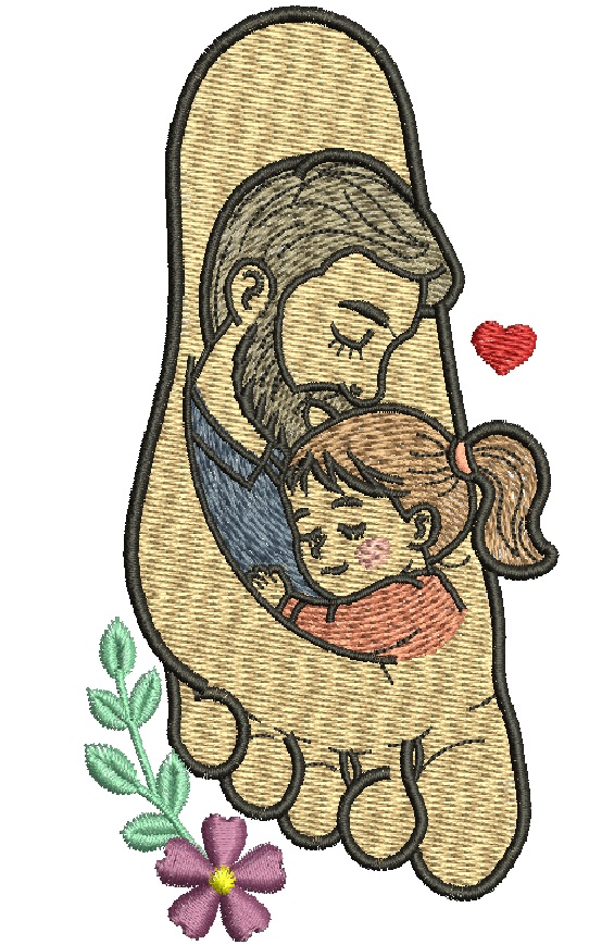 Father and Daughter Footprint Machine Embroidery Design, Parent and Child Embroidery File, Family Love Embroidery Pattern