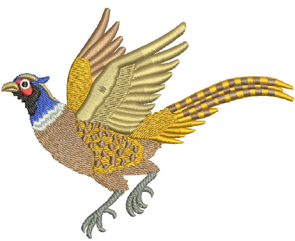 Flying Ring Necked Pheasant Machine Embroidery Design, Game Bird Embroidery Pattern, Wildlife Hunting Embroidery File