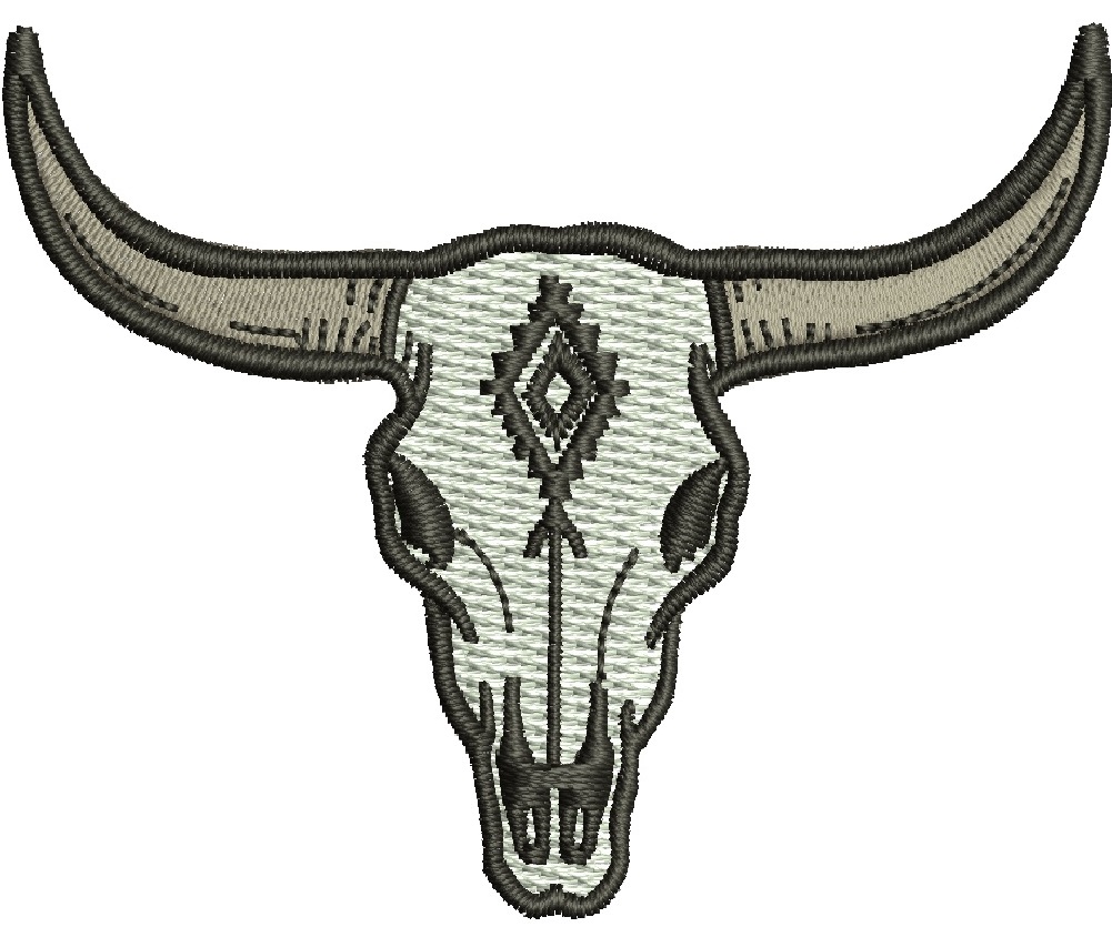 Western Longhorn Bull Skull Machine Embroidery Design, Cowboy Ranch Cap Logo, Western Hat Embroidery, Bull Head PES DST 