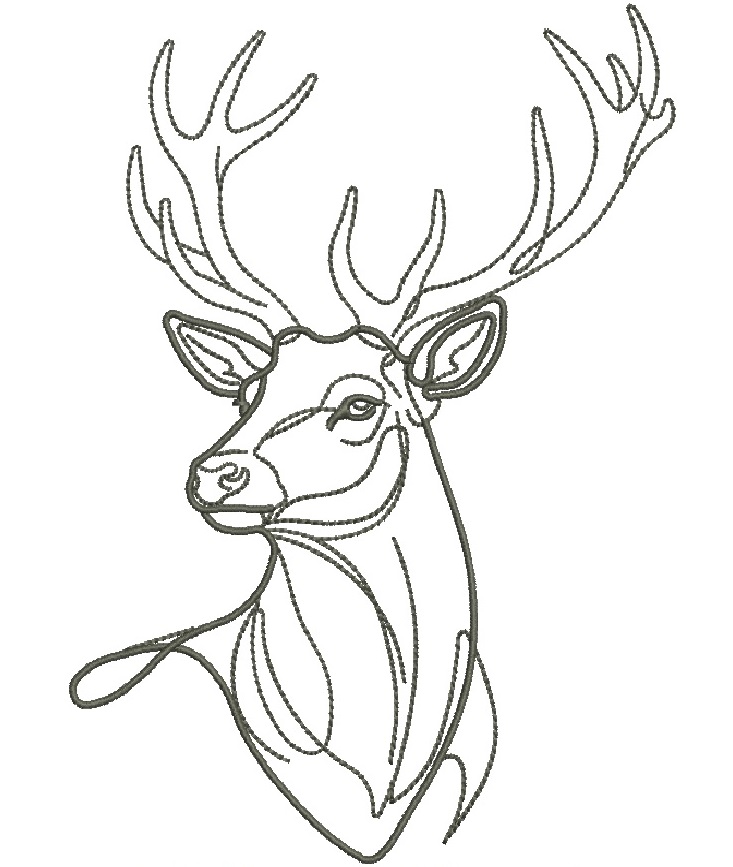 Deer Head Line Art Machine Embroidery Design