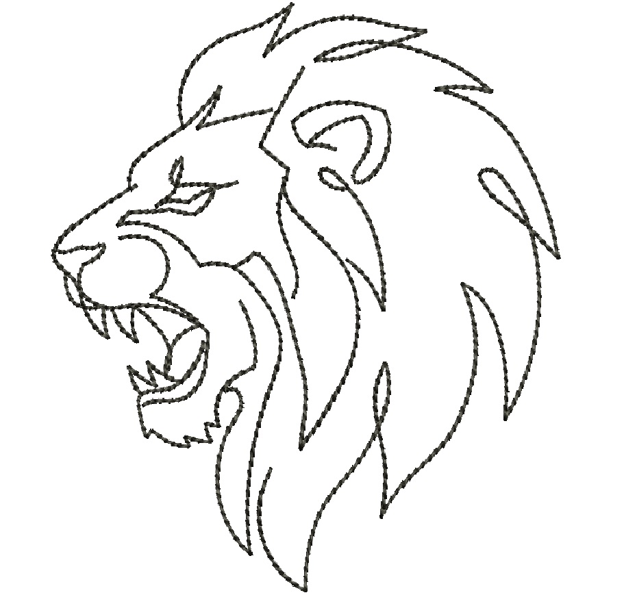 Roaring Lion Embroidery Design, Animal Outline Line Art Machine Embroidery File, Roar Lion Head Digitized Pattern for Jacket, Hoodie & Ca